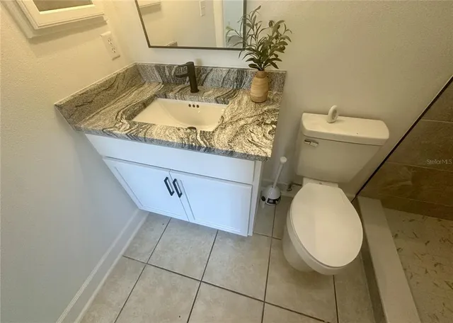 a bathroom with a shower and a toilet