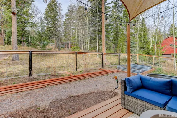 a view of a two chairs in the back yard