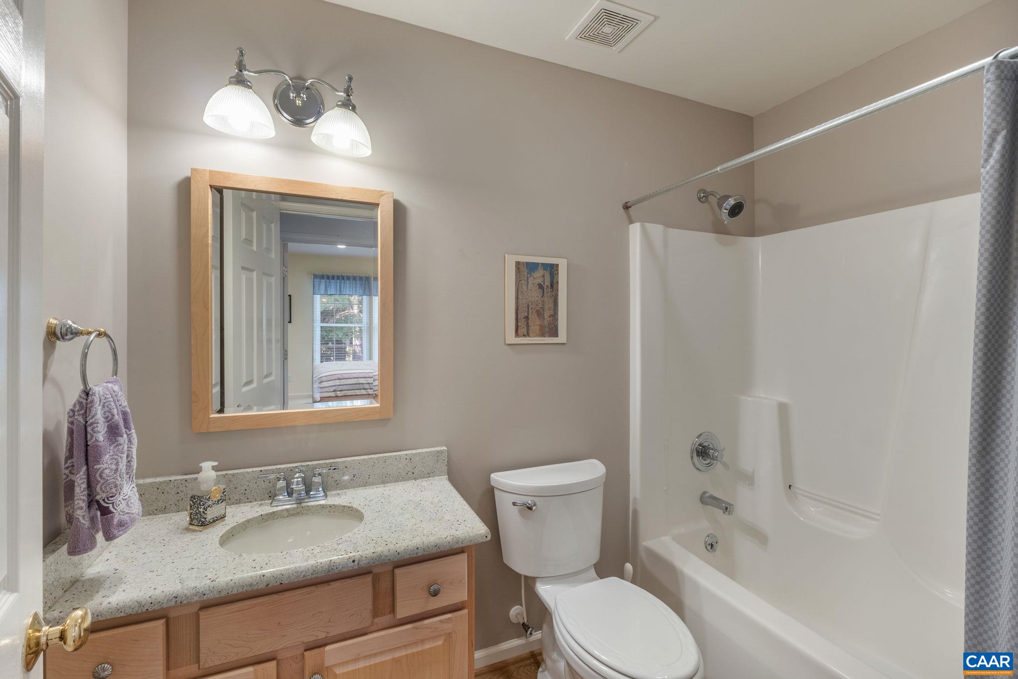 1900 Fray Road Advance Mills, VA 22968 - Photo 47 of 59 a bathroom with a granite countertop sink toilet a mirror and shower