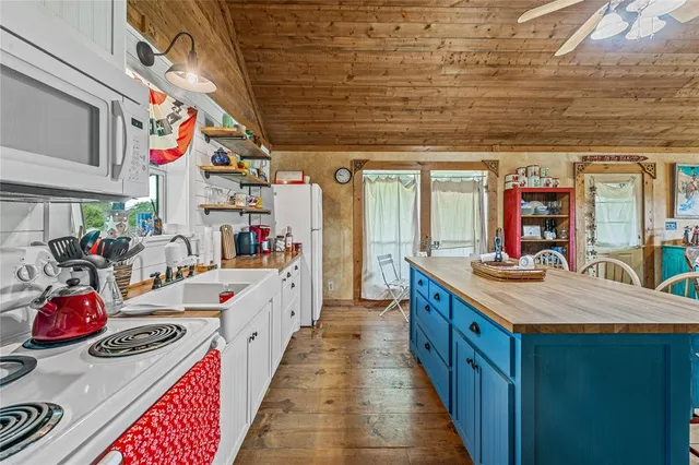 a kitchen with lots of counter top space