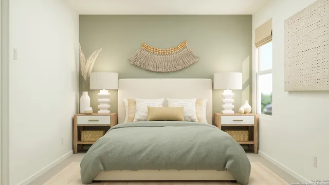 a bedroom with a bed and window