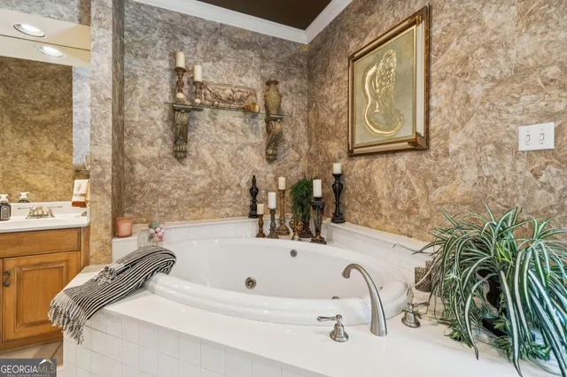 a view of an outdoor space with swimming pool and lounge chair