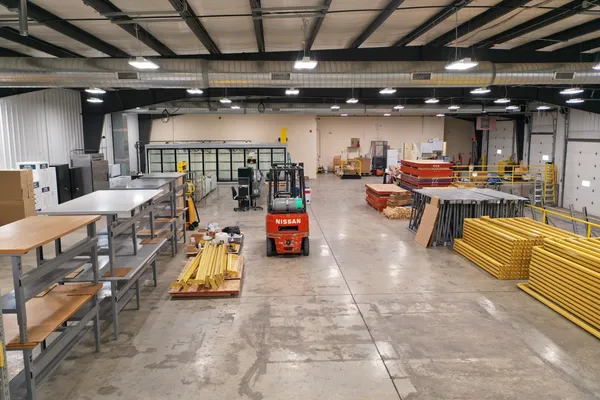 a outdoor space with lots of tables and chairs