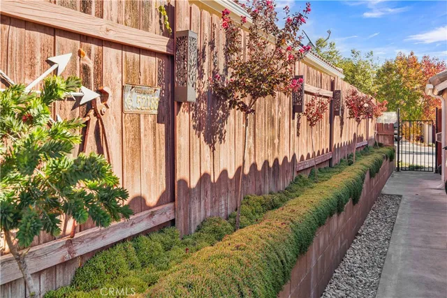 a view of a backyard with pathway