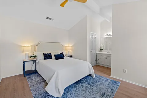 a room with a bed and a table