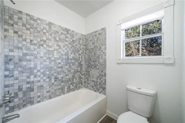 a bathroom with a toilet and a bathtub