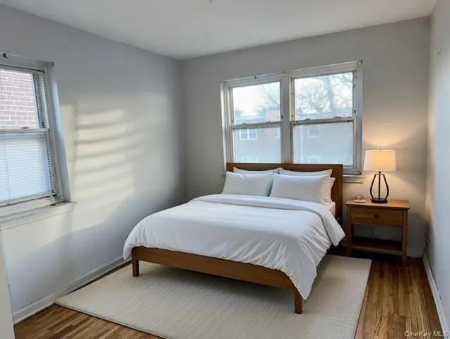 a bedroom with a bed and window