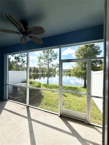 a view of a porch and garden