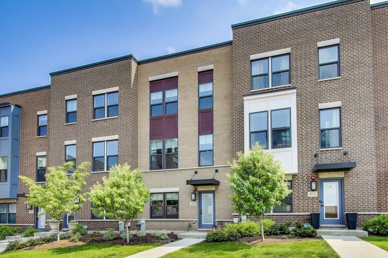 a front view of multiple houses