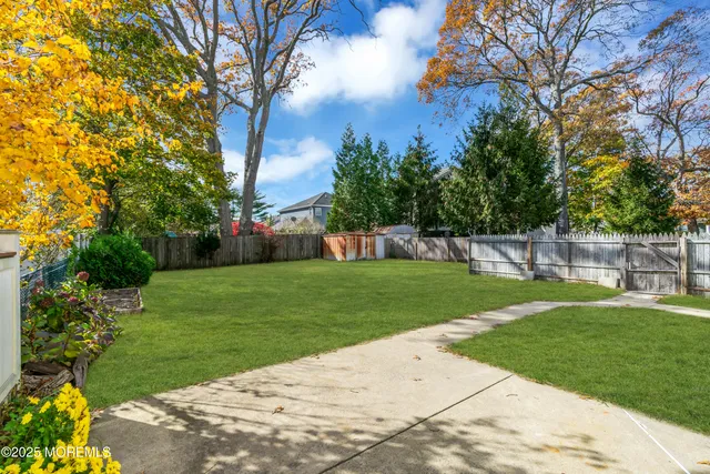 a view of a park with large trees