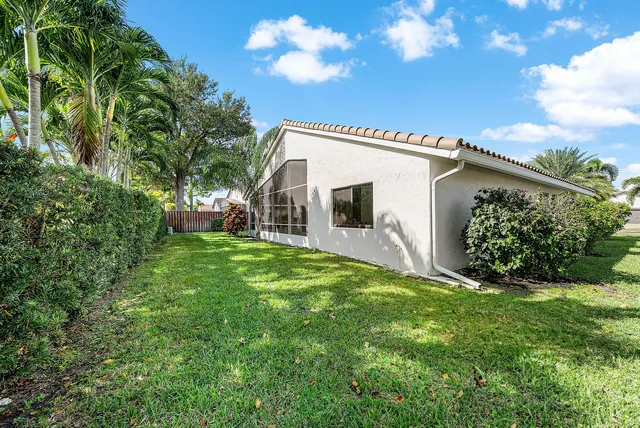 a view of a garden with a patio