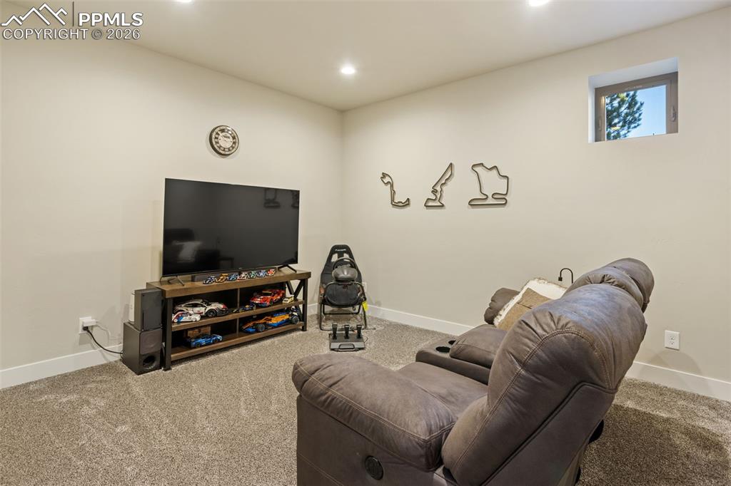 16835 Goshawk Road Colorado Springs, CO 80908 - Photo 32 of 50 a living room with furniture and a flat screen tv