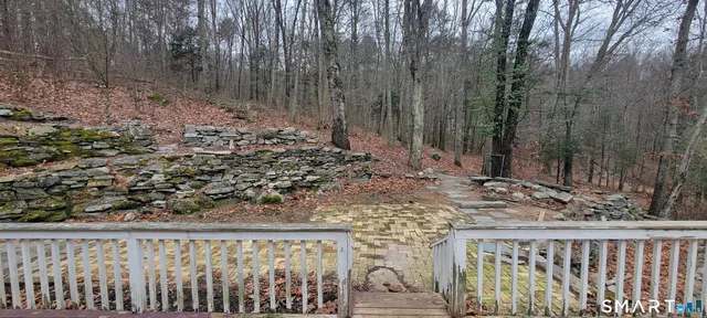 a view of a backyard with trees