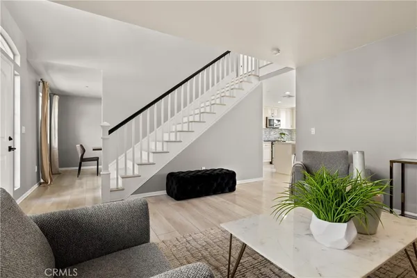 a living room with furniture potted plant and a potted plant