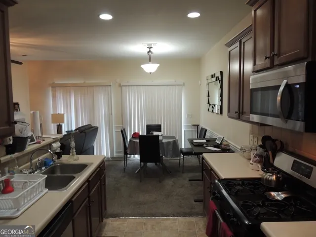 a kitchen with lots of counter top space