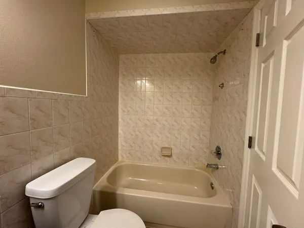 a bathroom with a bathtub