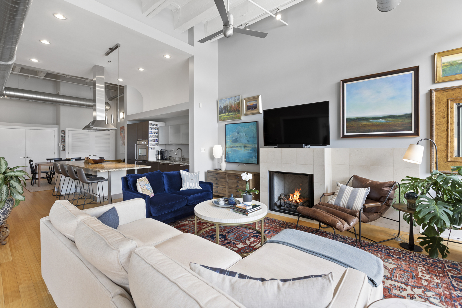 1800 Ridge Avenue, Unit 102 Evanston, IL 60201 - Photo 12 of 26 a living room with furniture a fireplace and a flat screen tv