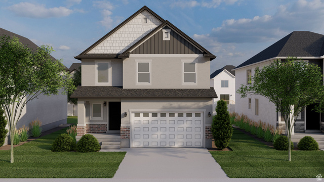 195 West Harmony Rdg Parkway, Unit 601 Mapleton, UT 84664 - Photo 2 of 5 Craftsman-style house featuring board and batten siding, a front yard, concrete driveway, and an attached garage