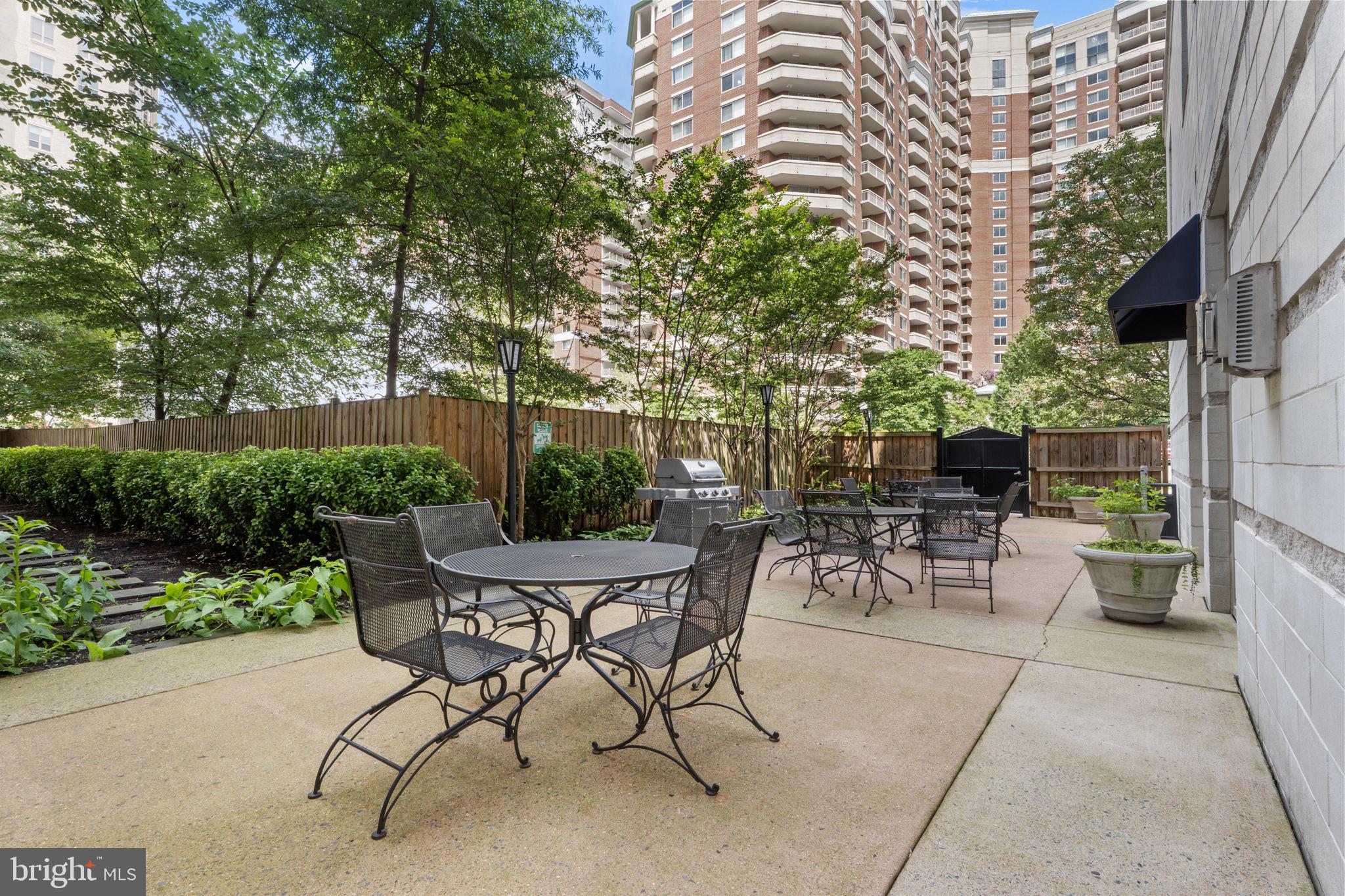 880 North Pollard Street, Unit 224 Arlington, VA 22203 - Photo 35 of 50 a view of a patio with a table and chairs and potted plants