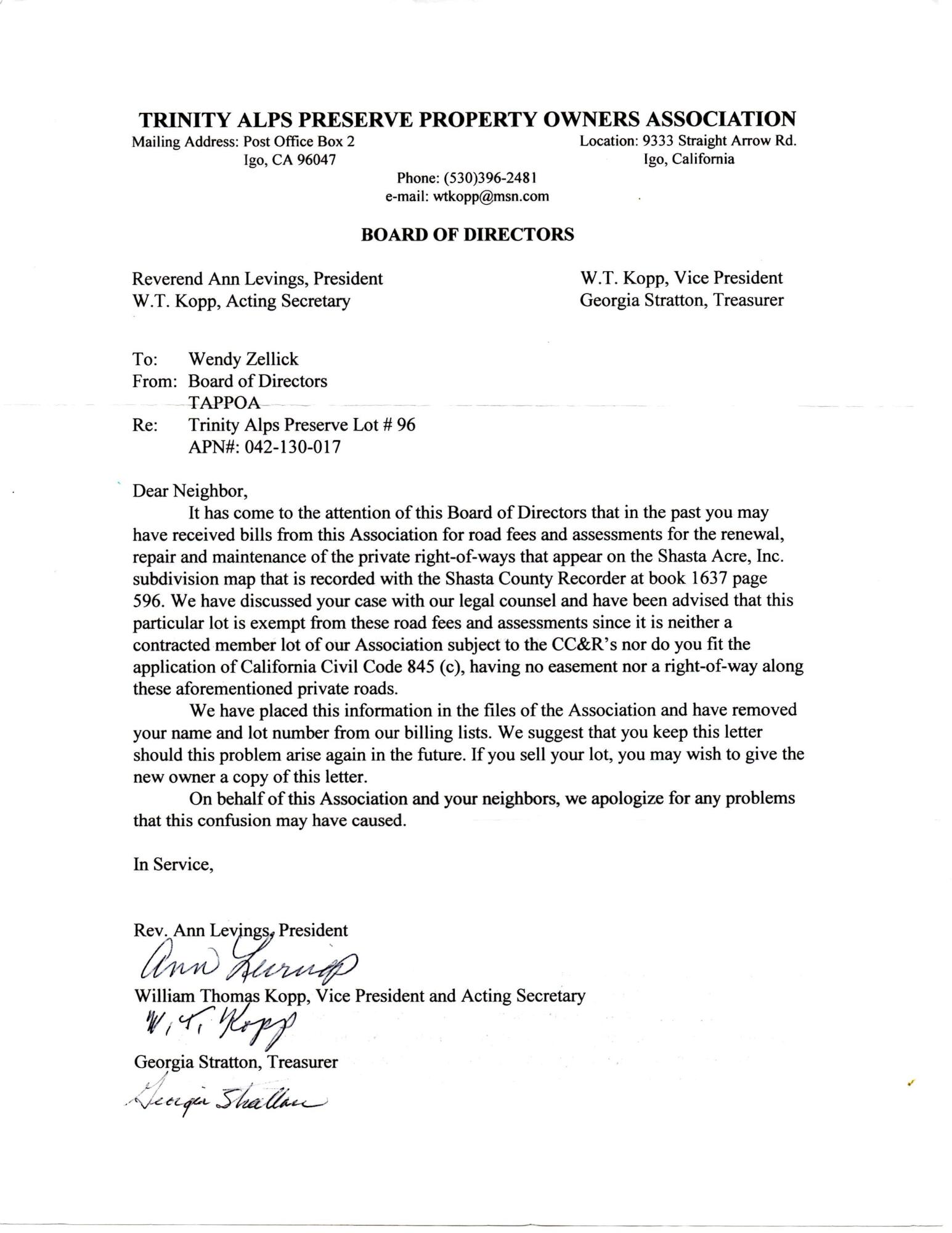 Lot 96 Platina Road Igo, CA 96047 - Photo 21 of 21 Shasta POA letter