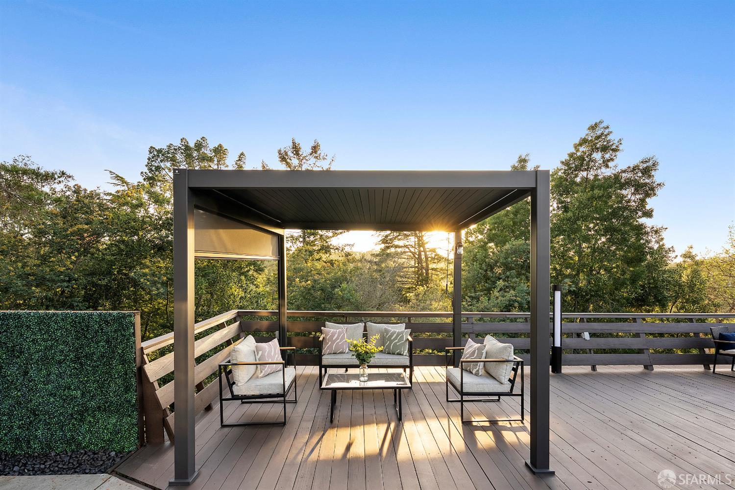 923 Janet Lane Lafayette, CA 94549 - Photo 35 of 43 a view of a roof deck with table and chairs a barbeque with wooden floor and fence