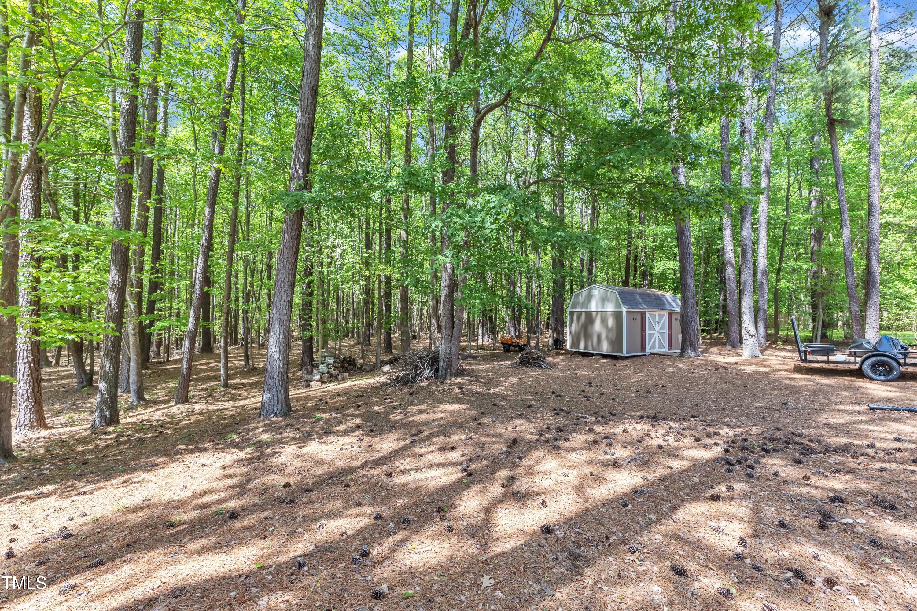 604 Young Forest Drive Wake Forest, NC 27587 - Photo 38 of 55 a view of a backyard with large trees and wooden fence