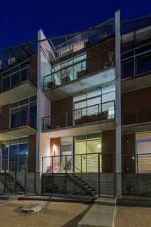 a view of a building with a door