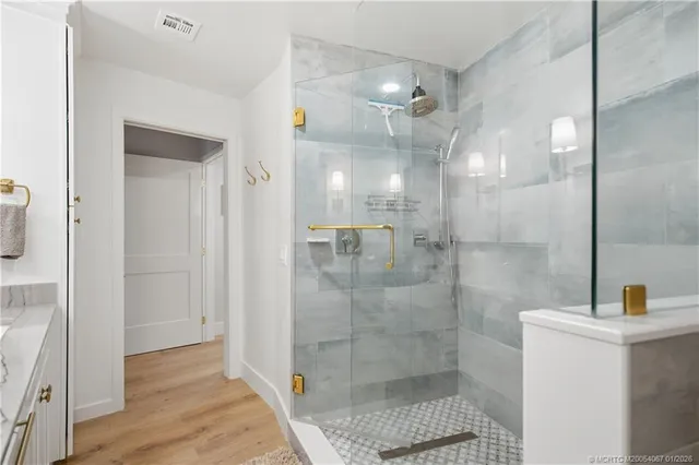a bathroom with a shower