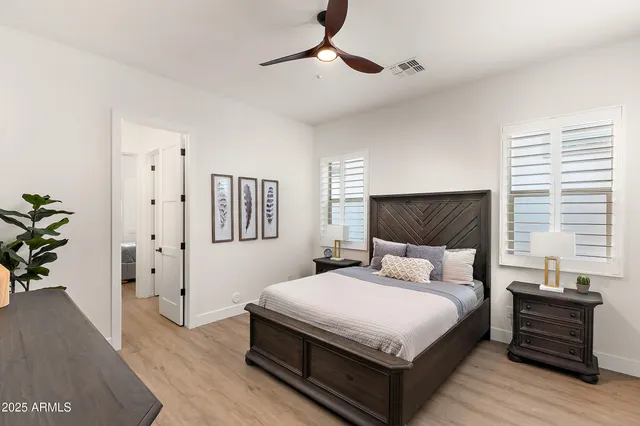 a workspace with furniture and window