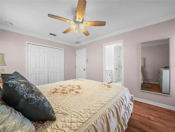 an aerial view of a house with outdoor space