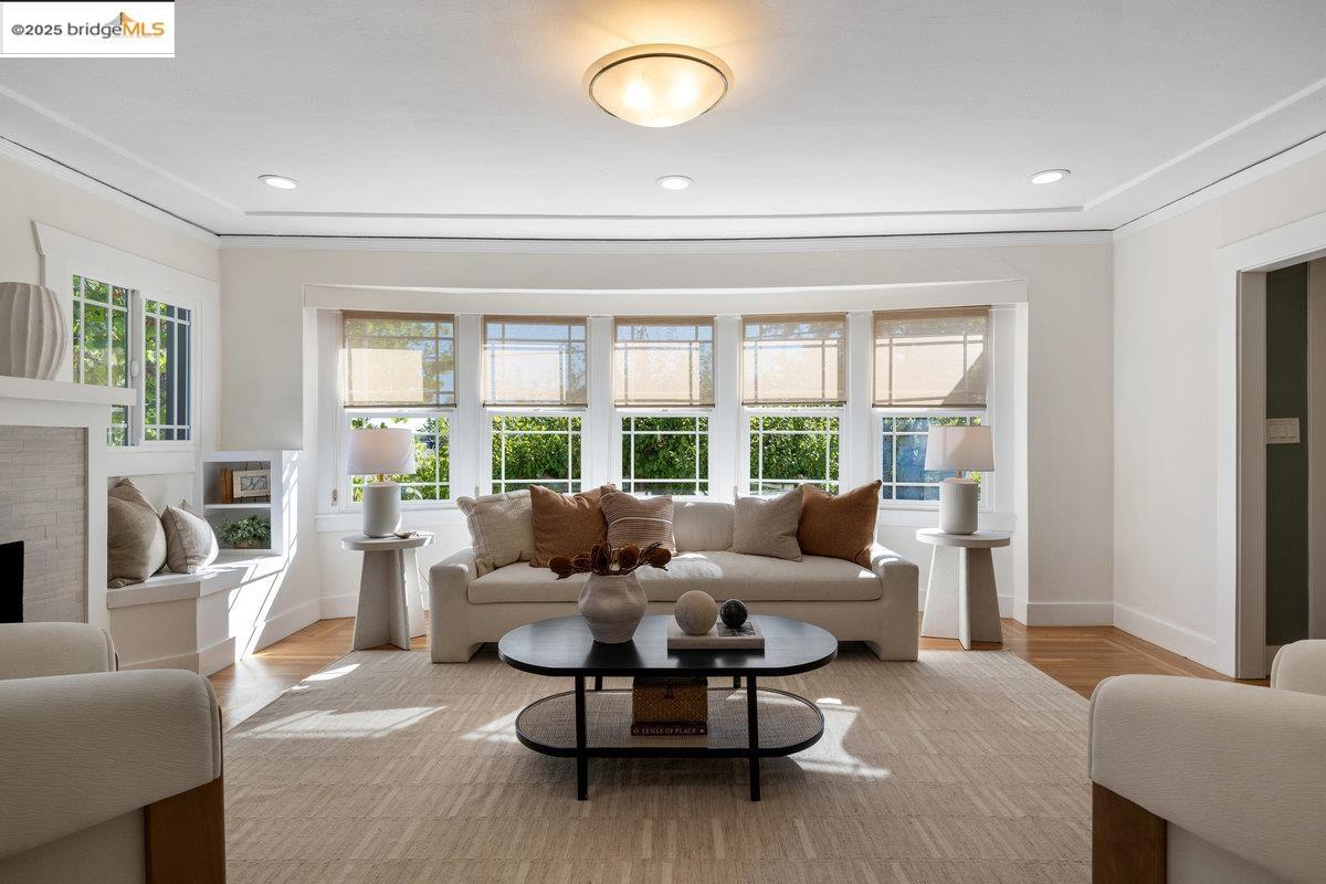 3056 California Street Oakland, CA 94602 - Photo 3 of 44 Living area featuring plenty of natural light, recessed lighting, wood finished floors, and a fireplace