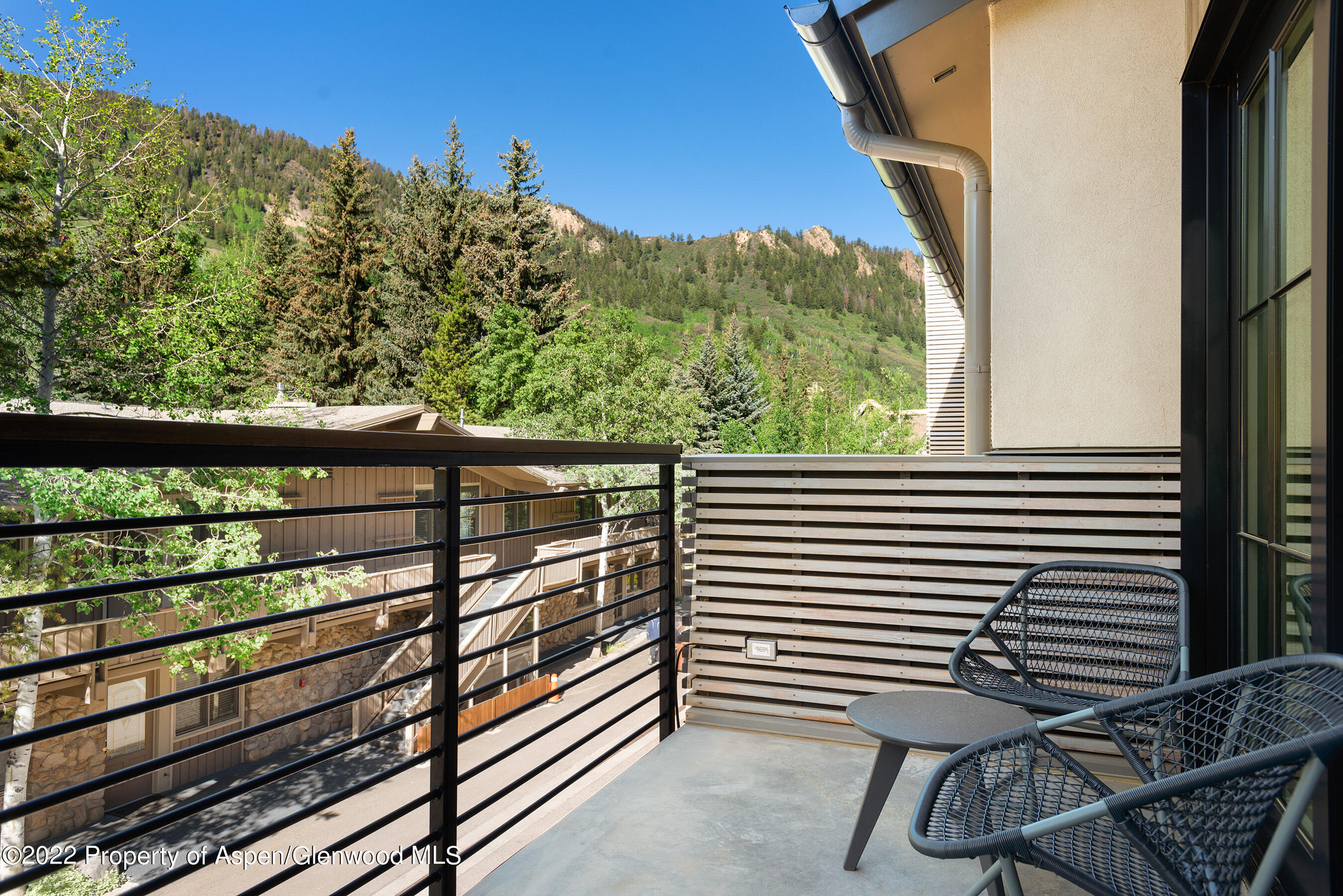 550 South Spring Street, Unit 392 Aspen, CO 81611 - Photo 29 of 41 a view of a balcony with chairs and wooden fence