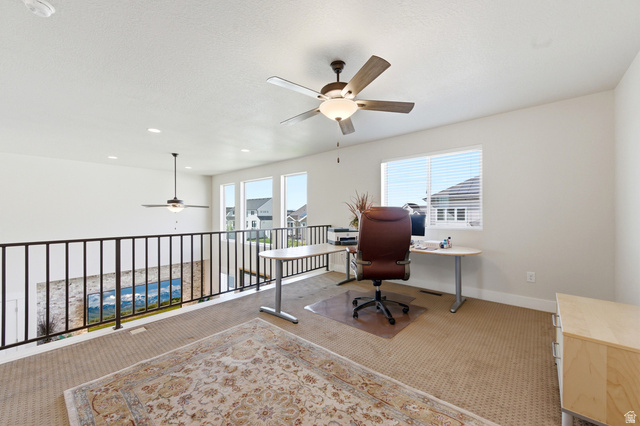 1434 West Stable Street Lindon, UT 84042 - Photo 27 of 76 Home office featuring ceiling fan, carpet flooring, and recessed lighting