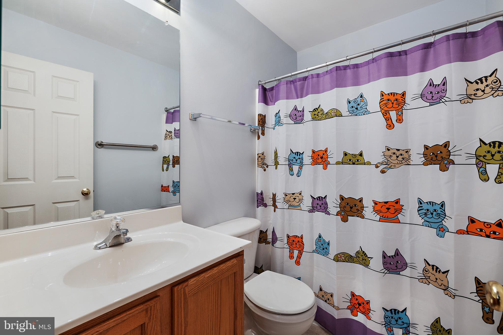 8008 Carlean Court Pasadena, MD 21122 - Photo 24 of 35 a bathroom with a sink a toilet and a shower curtain