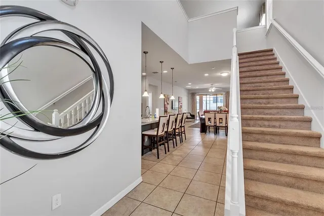 a view of a hallway with washer and dryer