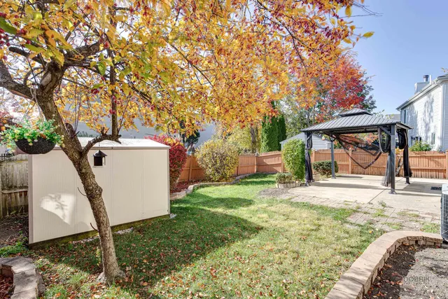 a view of a house with backyard and a tree