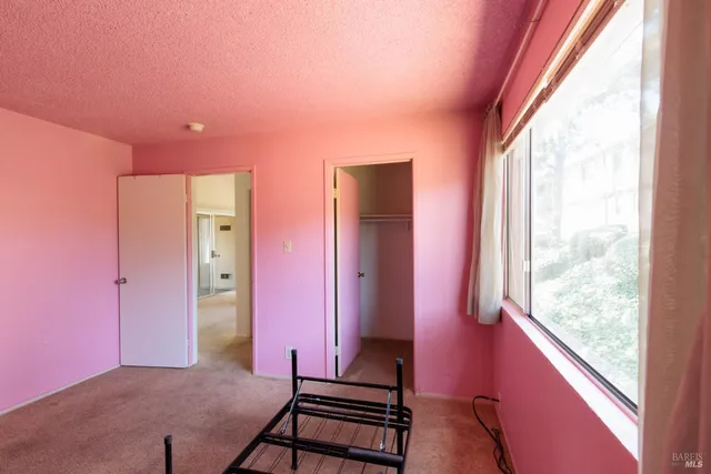 a view of walk in closet with empty racks
