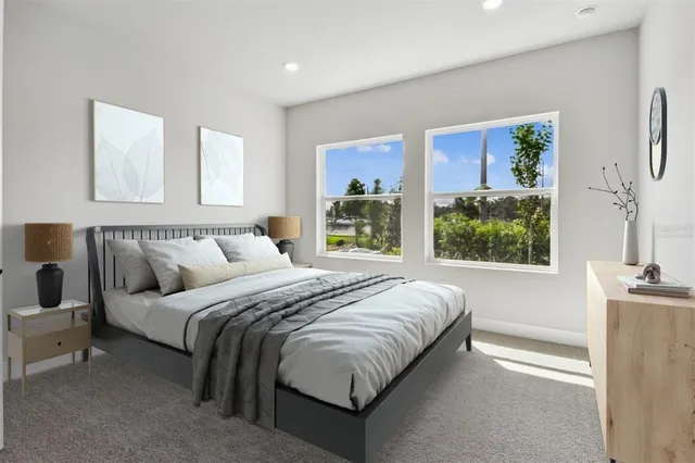 an empty room with closet and a bathroom