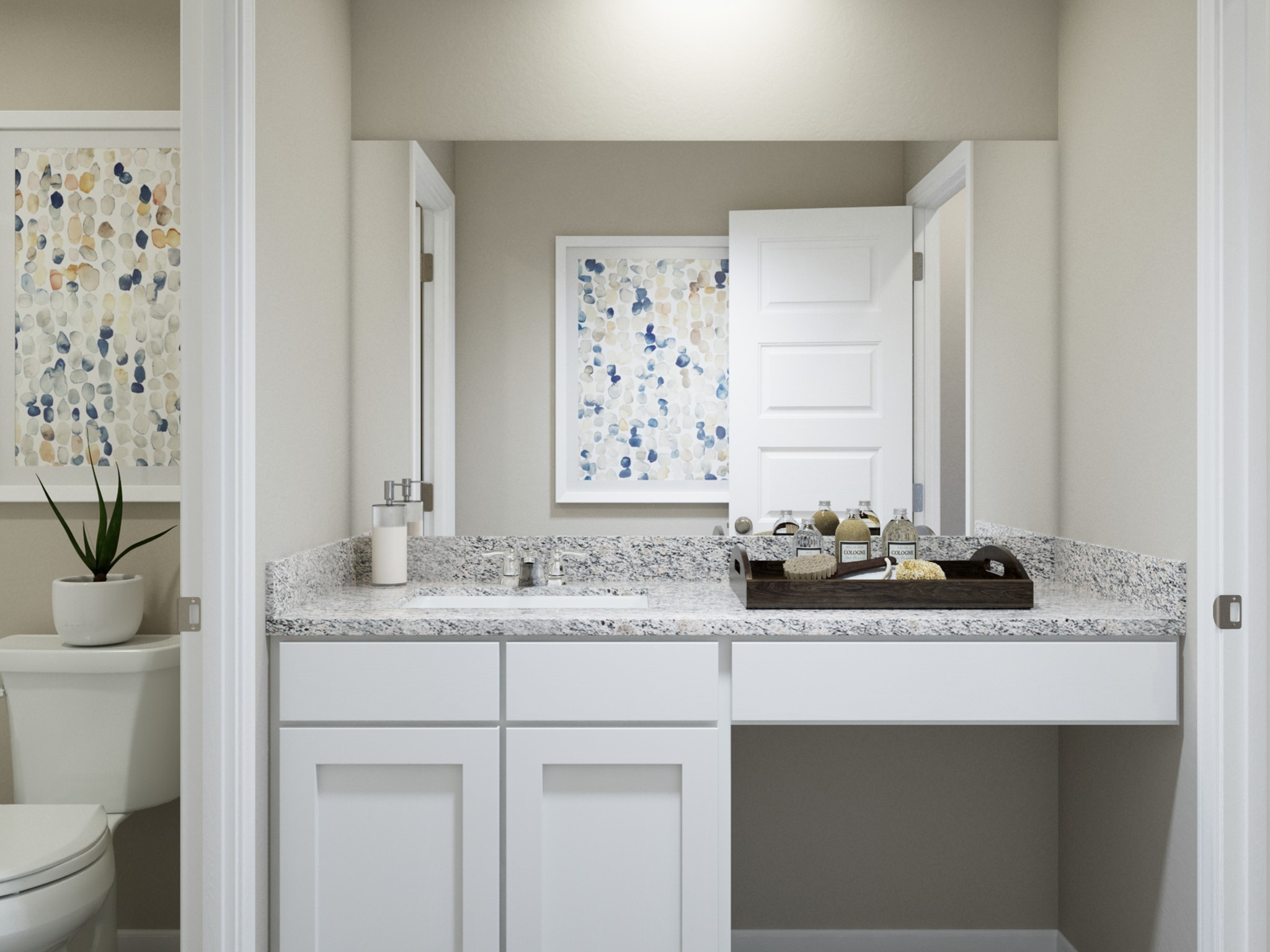 13674 Kit Run Splendora, TX 77372 - Photo 30 of 31 a bathroom with a granite countertop sink and a mirror