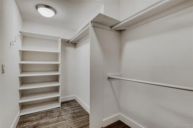 a view of walk in closet with empty racks