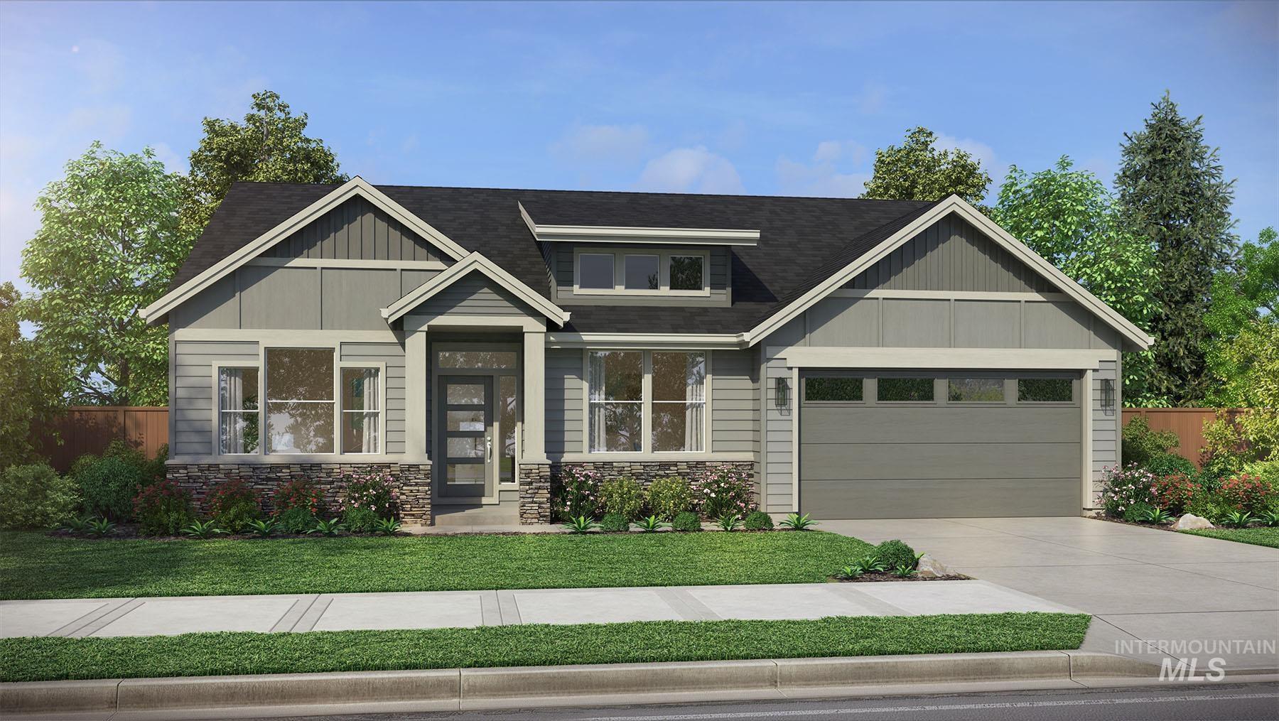 Craftsman house with stone siding, driveway, a garage, and a shingled roof