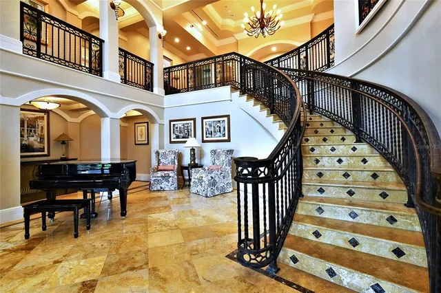 a view of a balcony with chairs