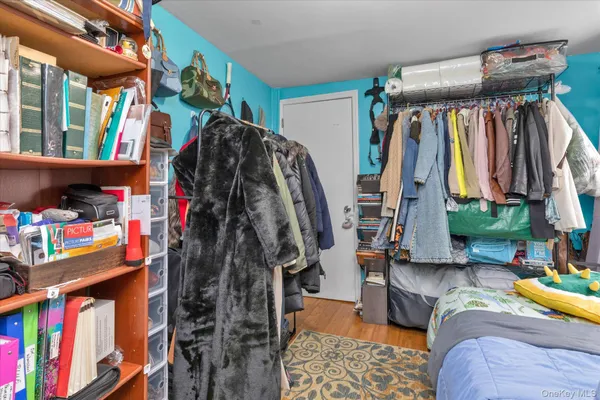 a view of walk in closet with clothes and shoes