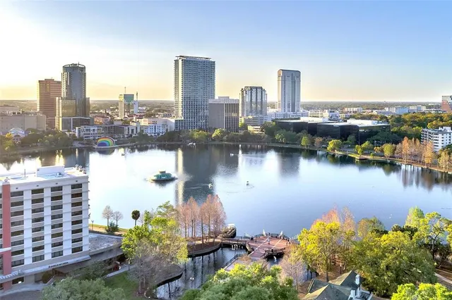 a view of a city with lake
