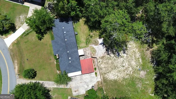 an aerial view of a house