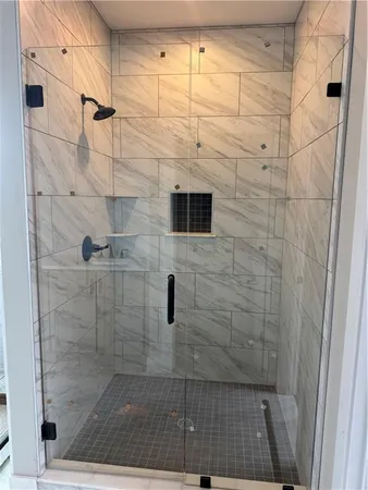 a view with cabinets