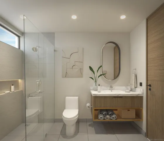a picture of a bathroom with sink and mirror