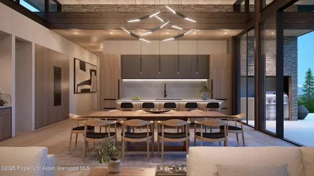 a dinning table and chairs in a kitchen