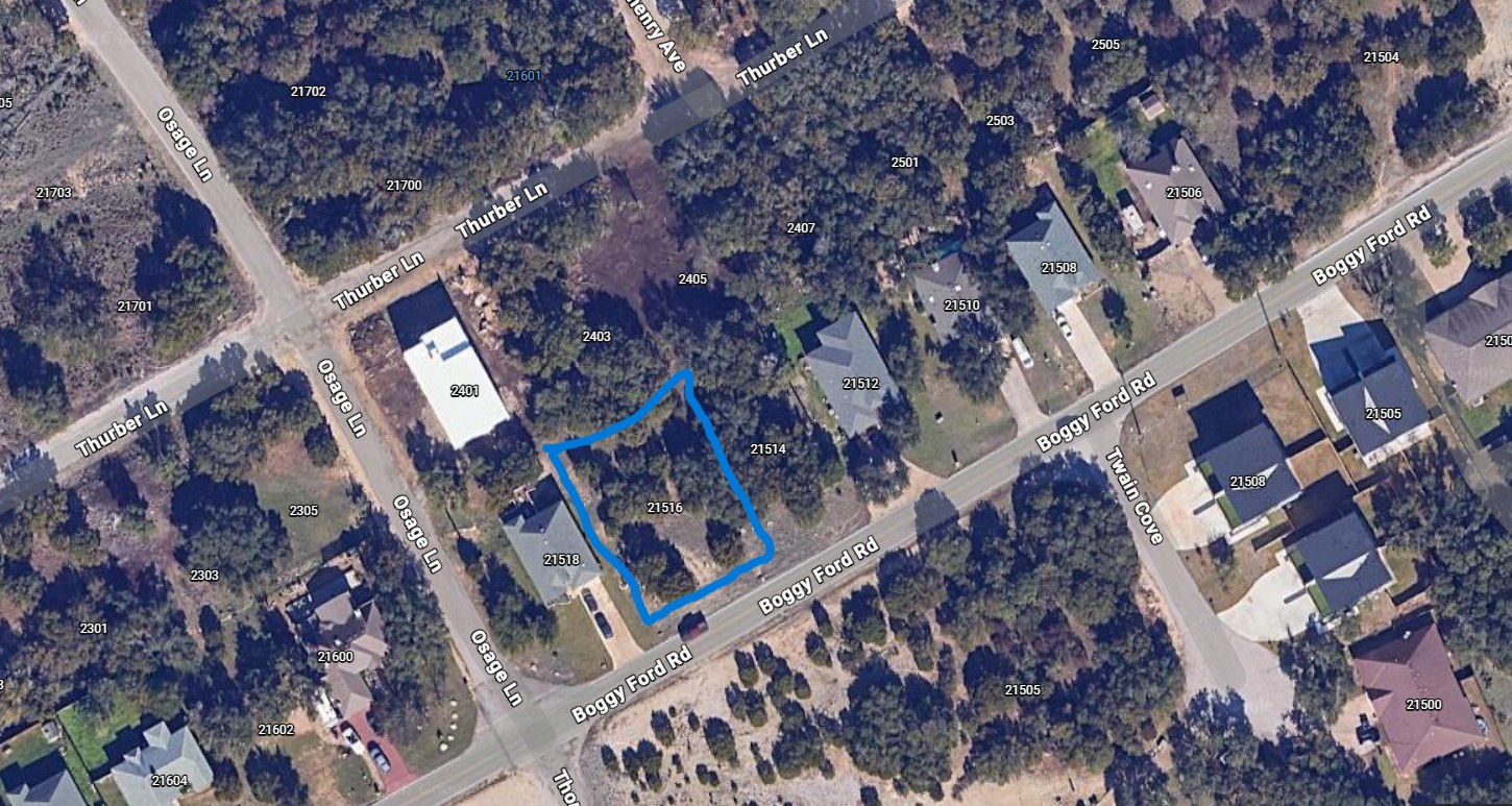21516 Boggy Ford Road Lago Vista, TX 78645 - Photo 1 of 1 Map / location featuring property parcel outlined