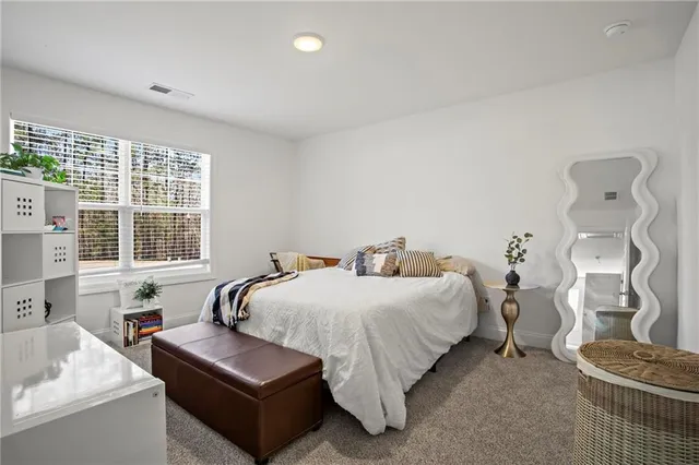 a bedroom with a bed and a couch